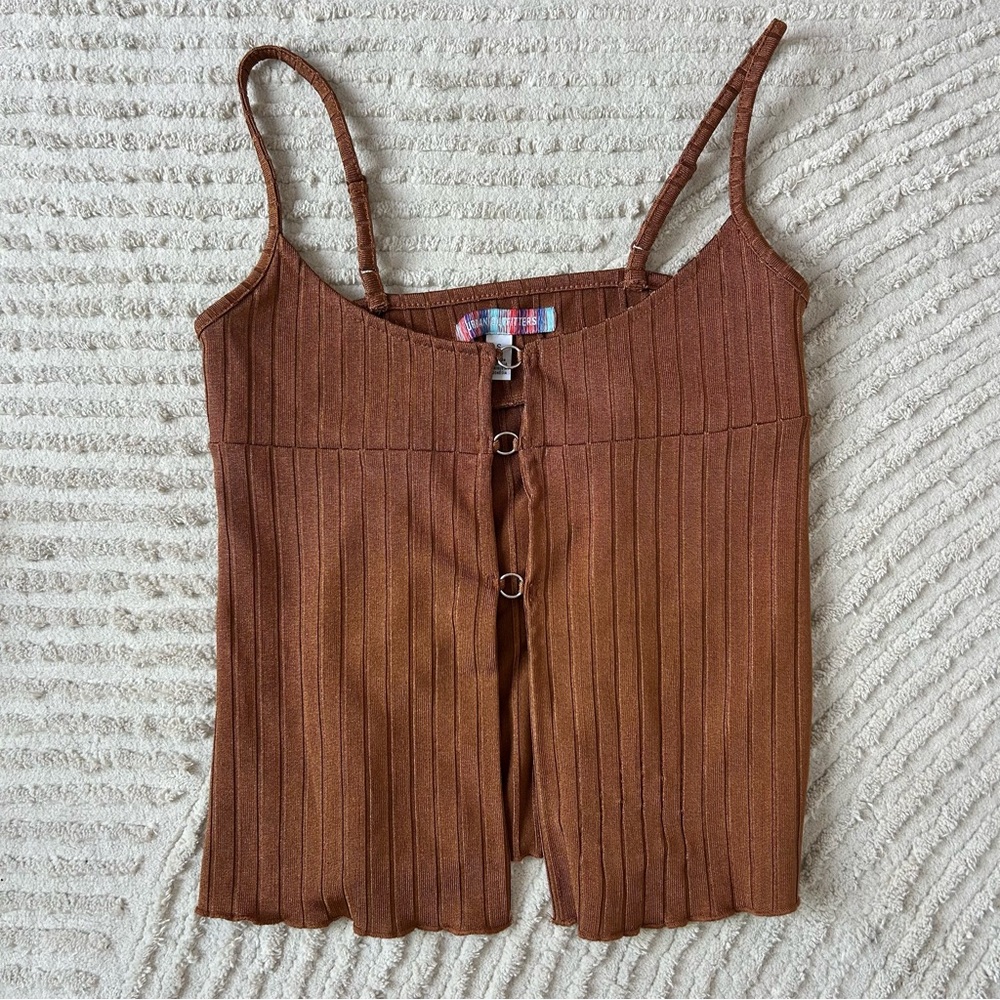 UO Brown Ribbed Open Front Tank Top